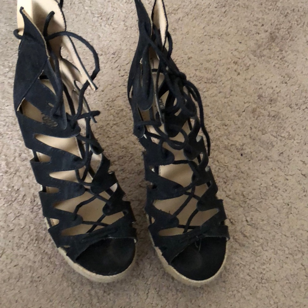 Black lace up wedges